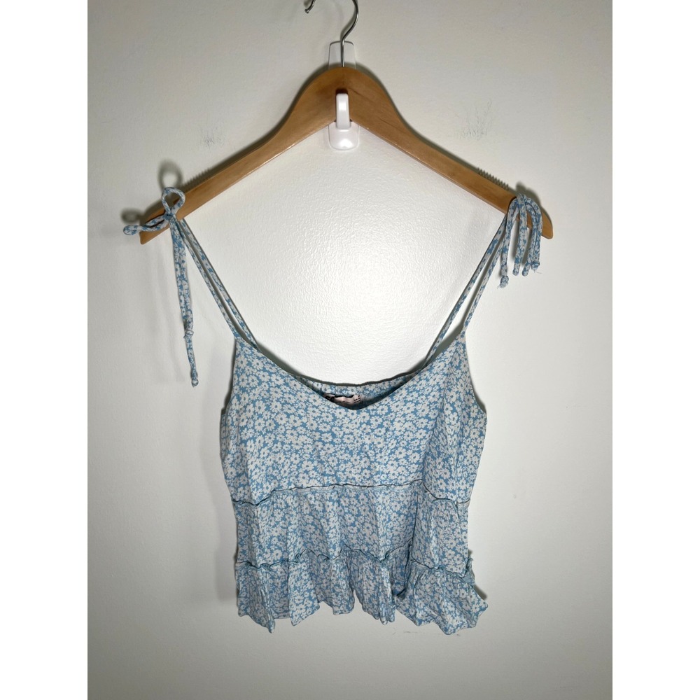Y2K Fairy Babydoll Tank Top Womens Blue M Floral Cottage Boho Summer Vacation